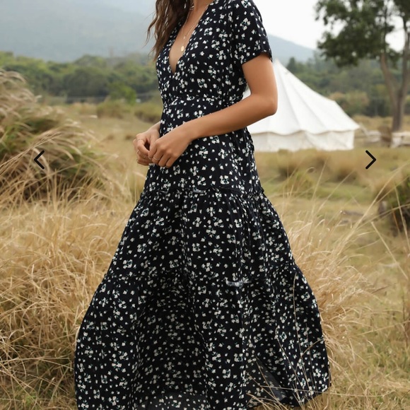 Dark blue v neck boho dress - Picture 2 of 3